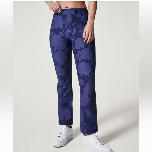 NWT Spanx Sunshine Kick Flare pants size L color floret navy blue - Picture 1 of 14